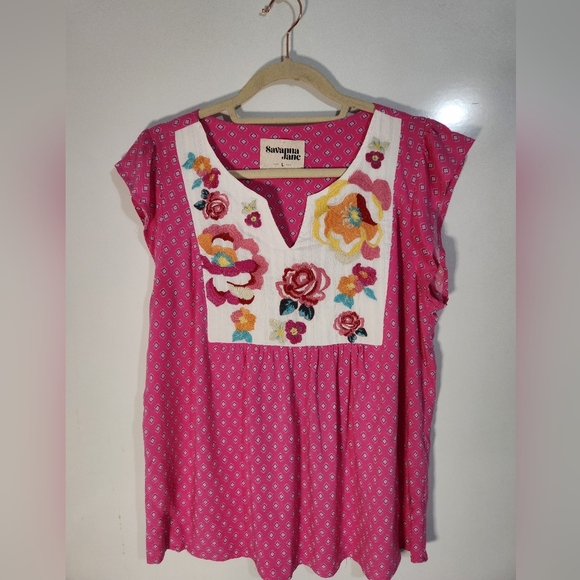 Pink Embroidered Women's Top, Size Large - Picture 1 of 6